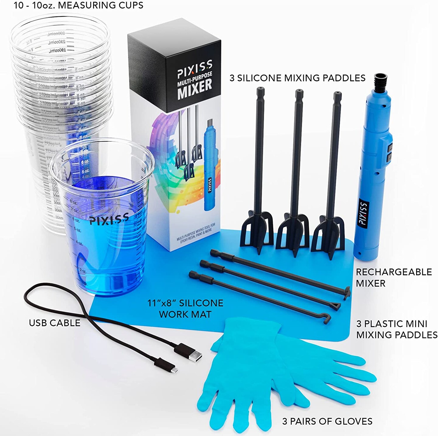 Pixiss Premium Resin Mixer - Handheld Rechargeable Epoxy Resin Mixer Starter Kit