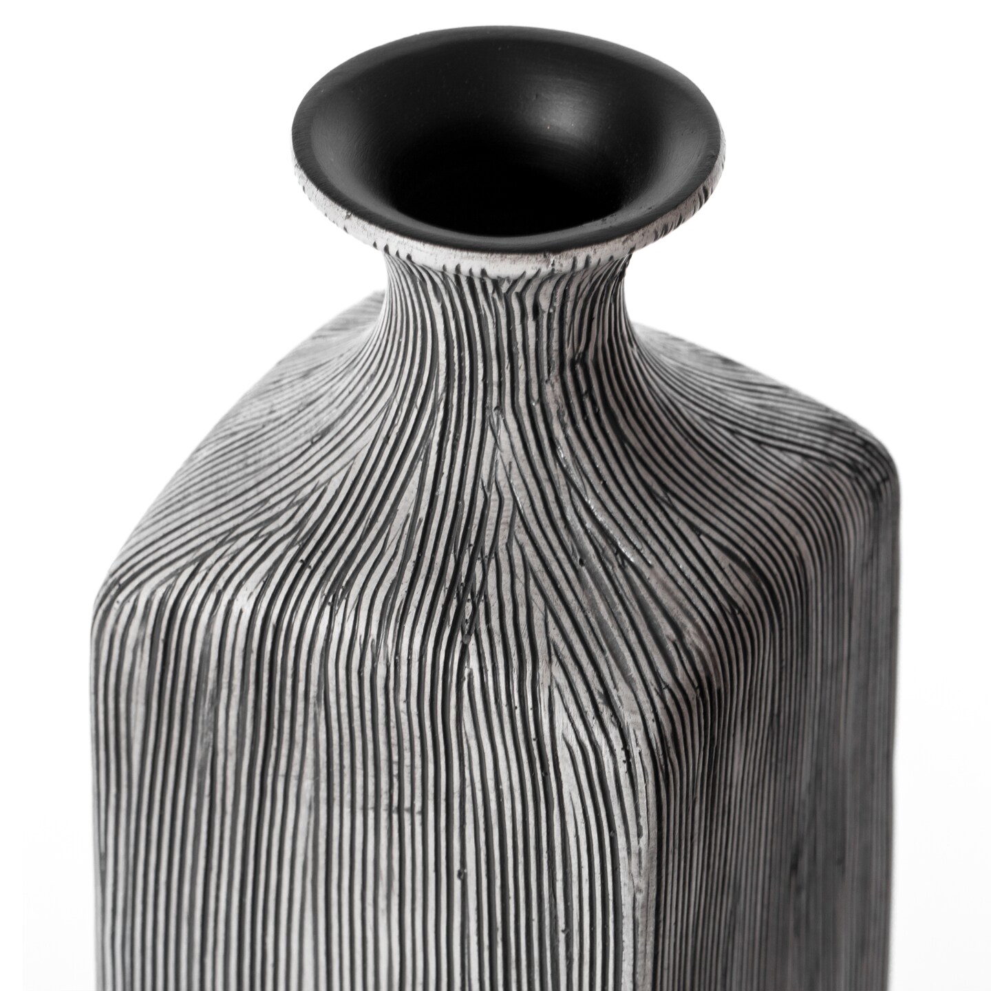 Grey Striped Decorative Square Table Centerpiece Flower Vase Display Modern Home Decor Accent Stylish Elegant Ornamental Accessory Floral Arrangement Holder Living Room Dining Room Kitchen Decoration