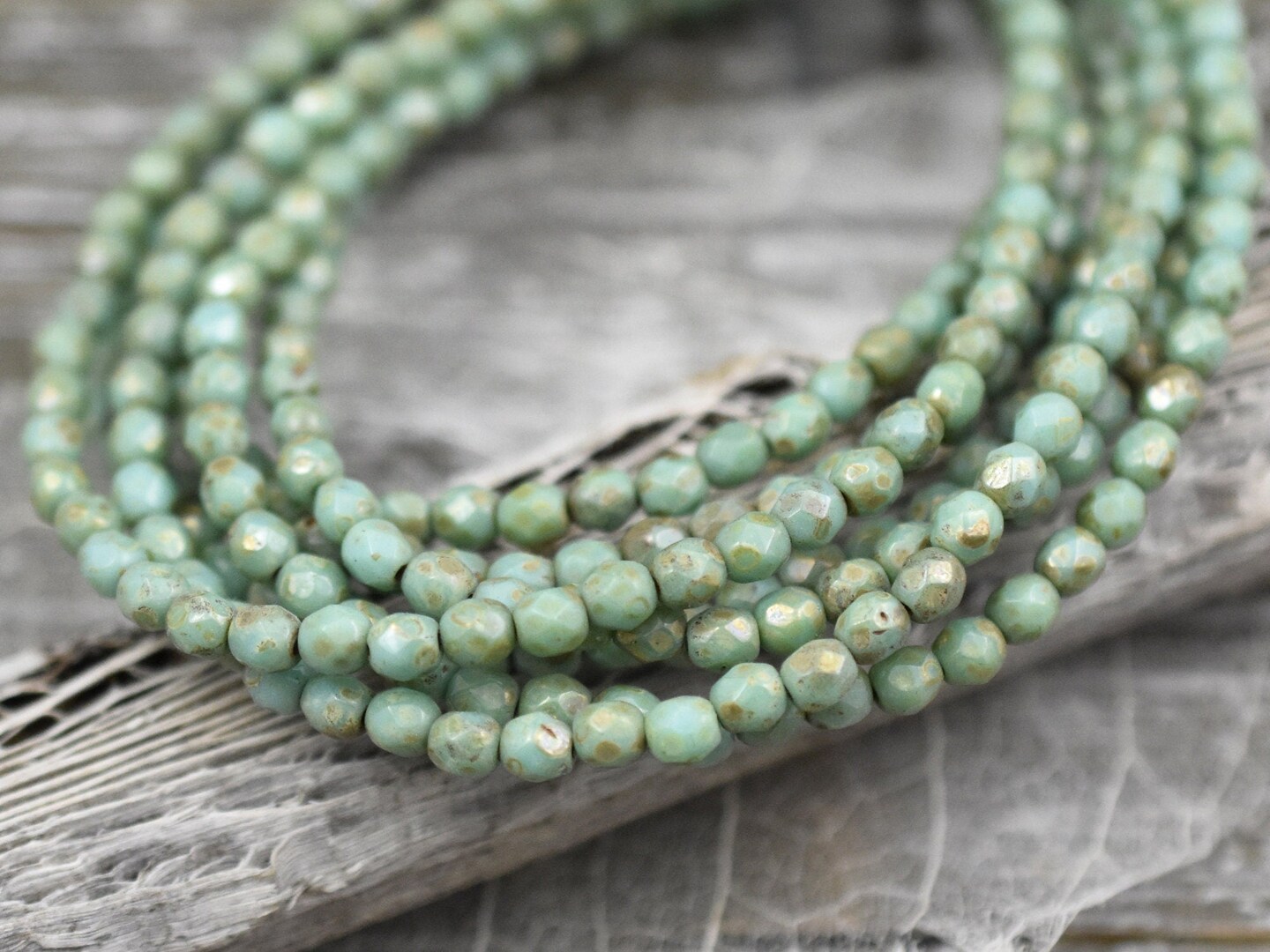 *50* 4mm Green Turquoise Bronze Picasso Firepolished Rounds