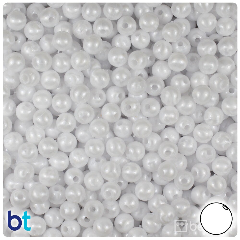 BeadTin White Pearl 6mm Round Plastic Craft Beads (500pcs)