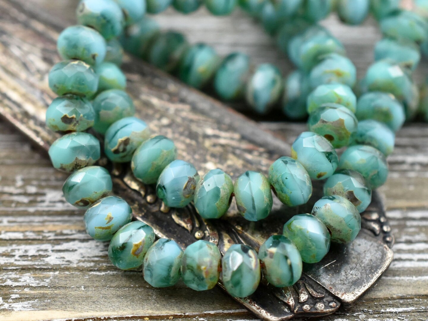 *30* 3x5mm Turquoise Aqua Picasso Fire Polished Rondelle Beads