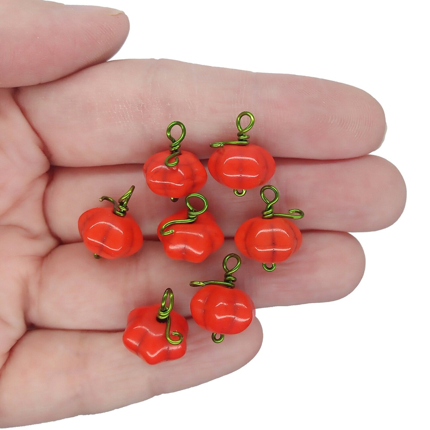 Cute Little Pumpkin Charms, set of 8 with Stems, Thanksgiving Charms, Adorabilities