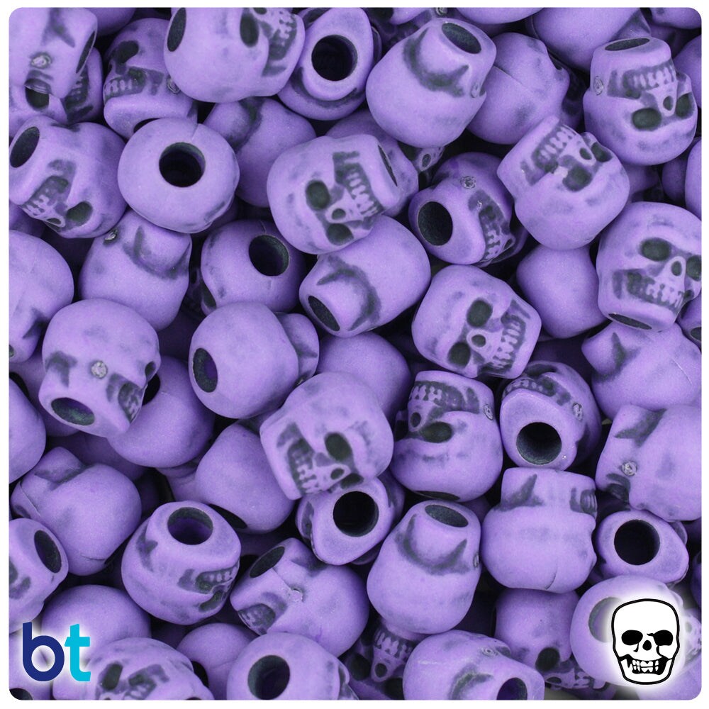 BeadTin Dark Lilac Antique 11mm Skull Plastic Pony Beads (150pcs)