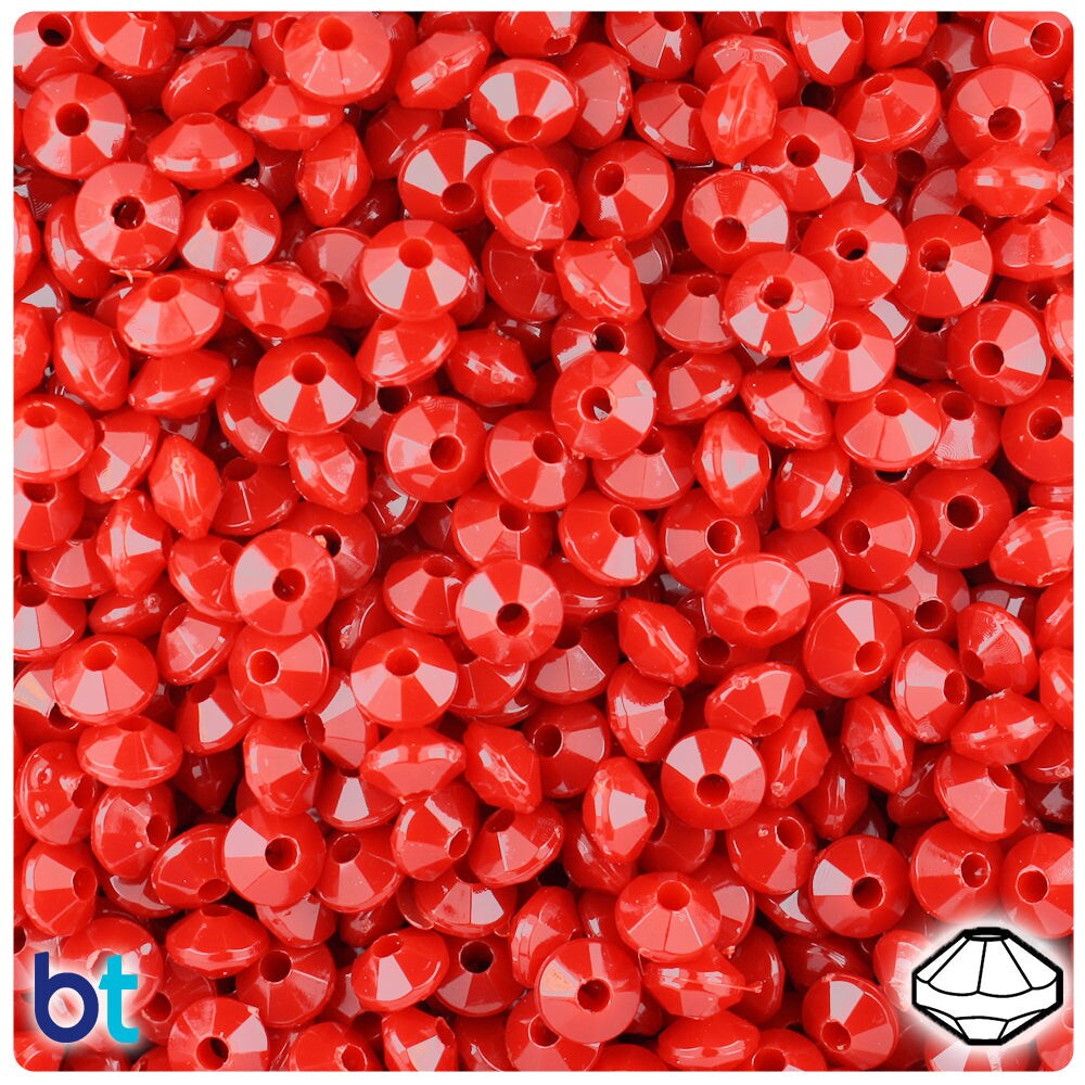 BeadTin Red Opaque 6mm Faceted Rondelle Plastic Craft Beads (1350pcs)