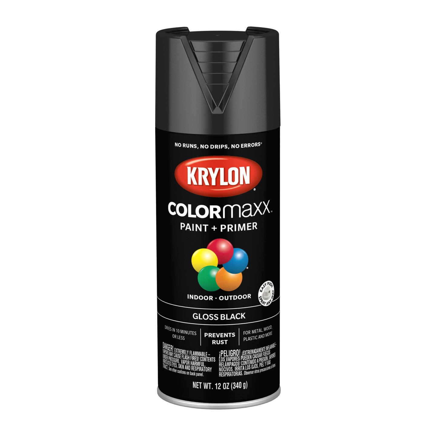 COLORmaxx Spray Paint + Primer, Gloss Black, 12-oz.