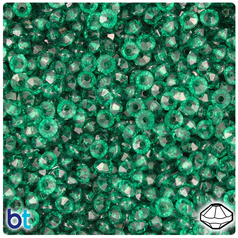 BeadTin Forest Green Transparent 6mm Faceted Rondelle Plastic Craft Beads (1350pcs)