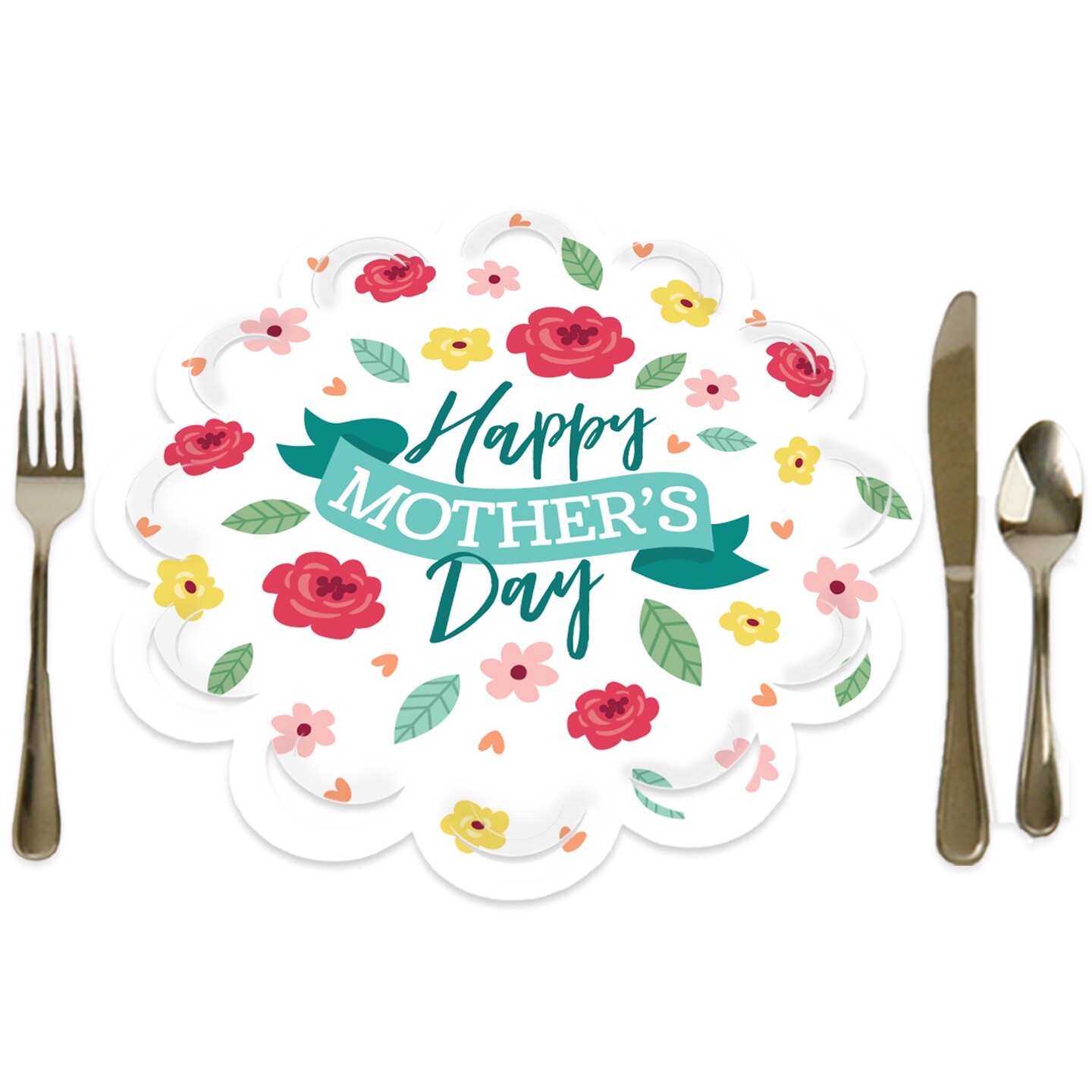 Big Dot of Happiness Colorful Floral Happy Mother&#x27;s Day - We Love Mom Party Round Table Decorations - Paper Chargers - Place Setting For 12