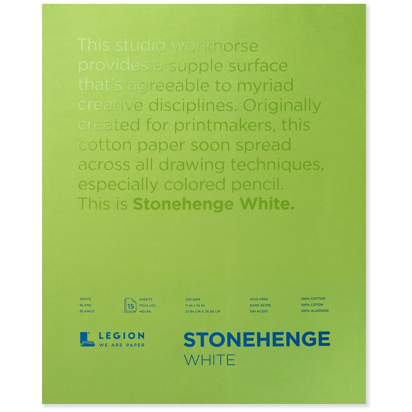 Legion Paper Stonehenge Pad , 11 by 14 inches, White, 15 Sheets