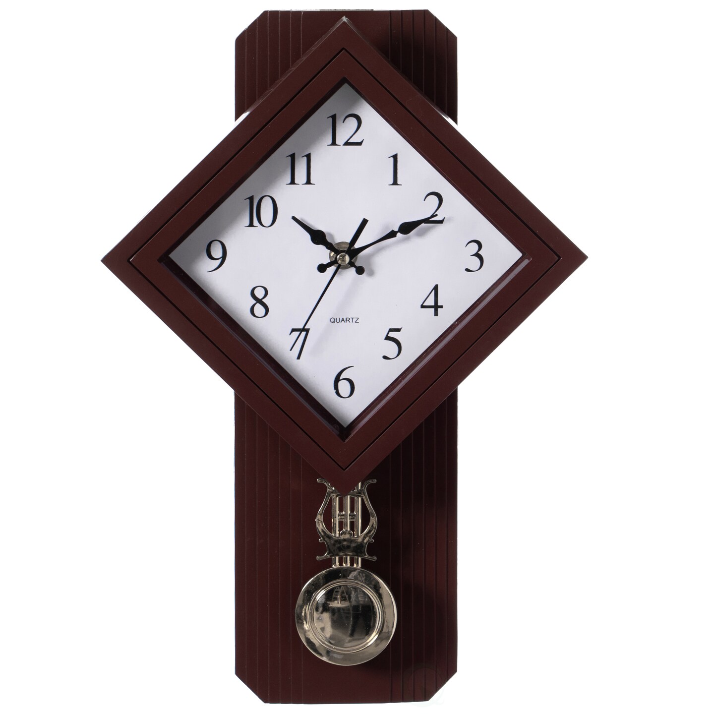 Wood-Look Pendulum Plastic Wall Clock, Vintage Farmhouse Decor for Living Room, Kitchen, or Dining Room, Silent Clock, Battery Powered, Large Decorative Wall Clock, Easy-to-Read