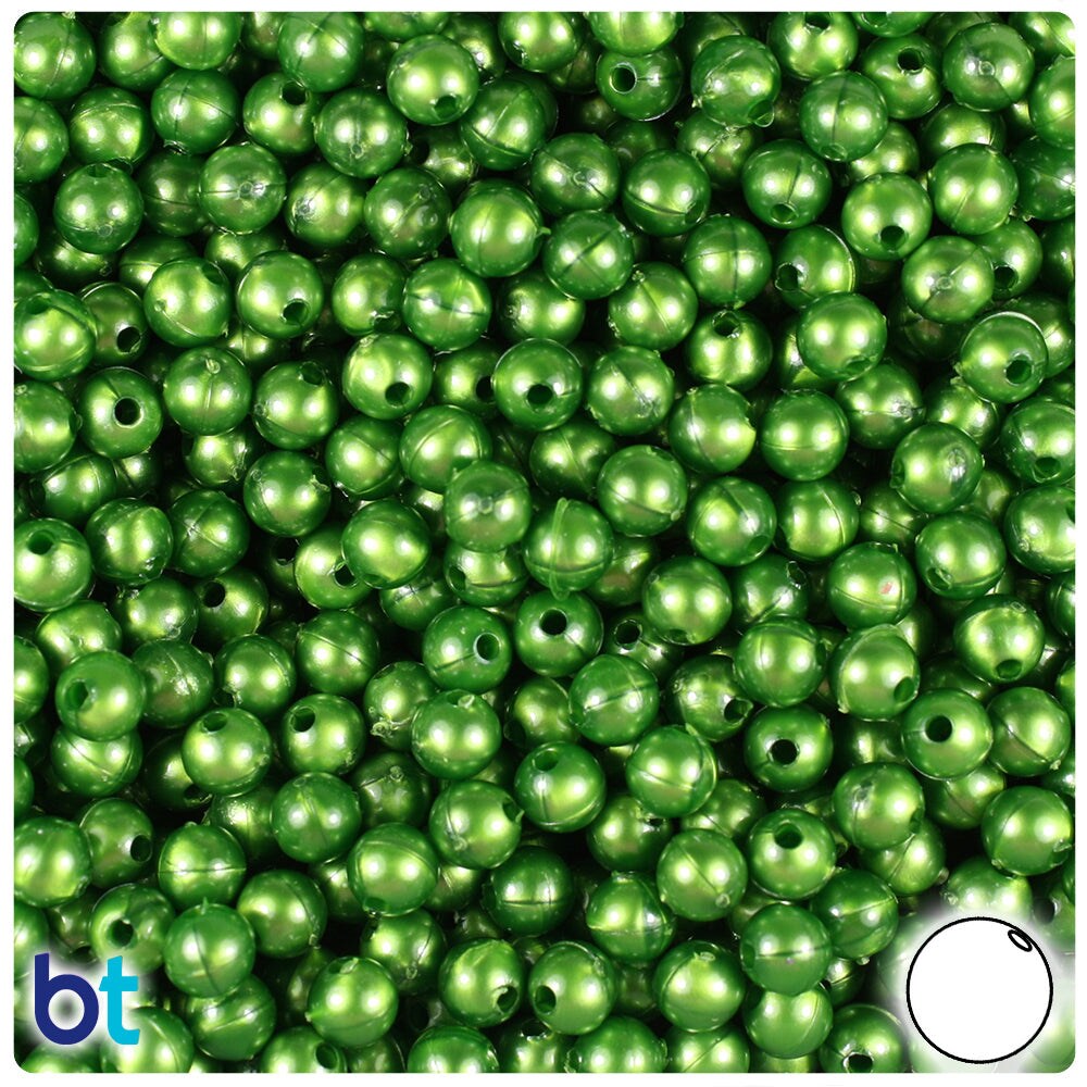 BeadTin Dark Green Pearl 6mm Round Plastic Craft Beads (500pcs)