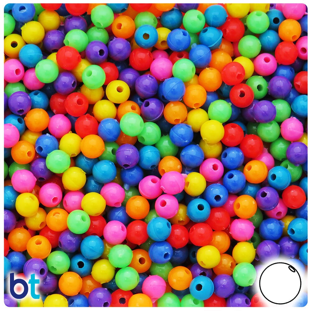 BeadTin Circus Mix Opaque 6mm Round Plastic Craft Beads (500pcs)