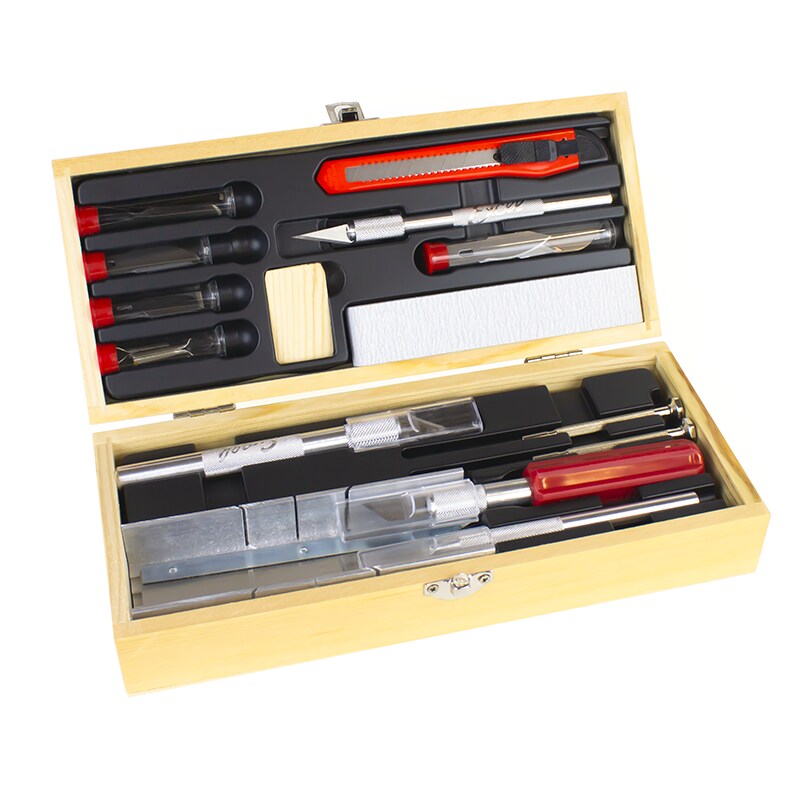Excel Blades Deluxe Knife & Tool Set with Wooden Case, 16 Handles & Accessories, USA Made