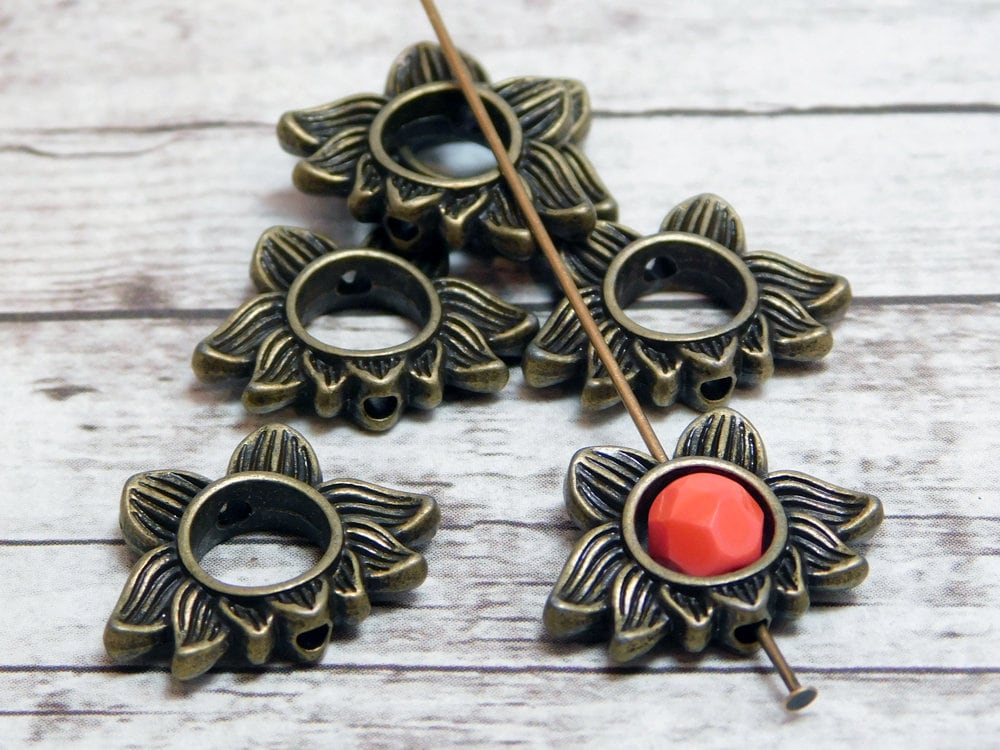 Bead Frame - Metal Beads - Lotus Flower Beads - Lotus Flower Charms - Lotus Charms - 14x19mm - (3348)