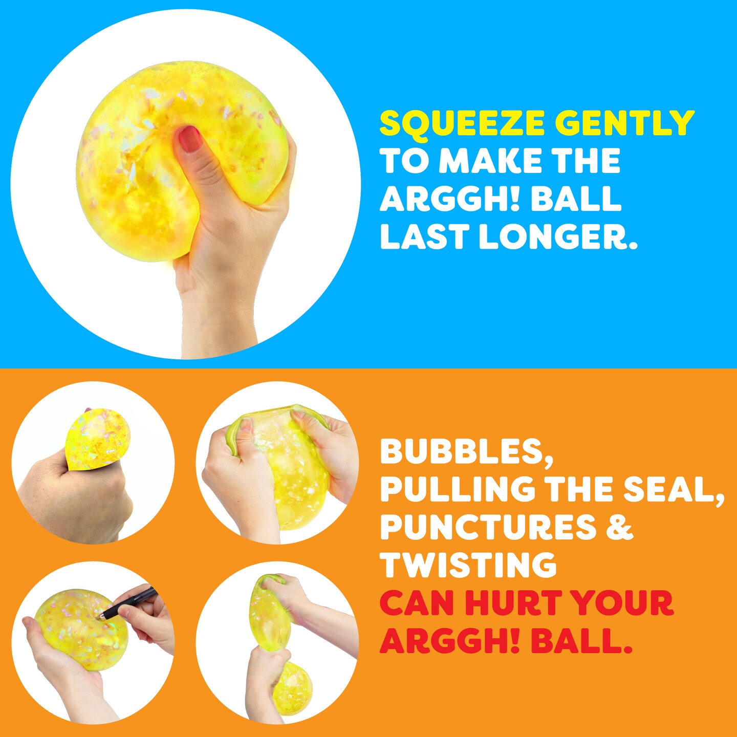 Power Your Fun Arggh Glitter Stress Ball for Adults and Kids Yellow