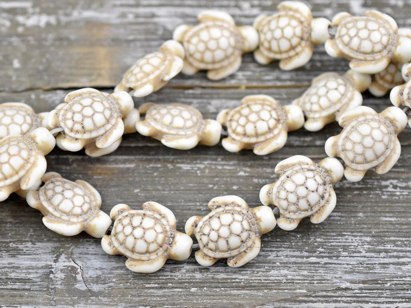 18x14x8mm Bone Beige Synthetic Turquoise Turtle Beads - 15&#x22; Strand