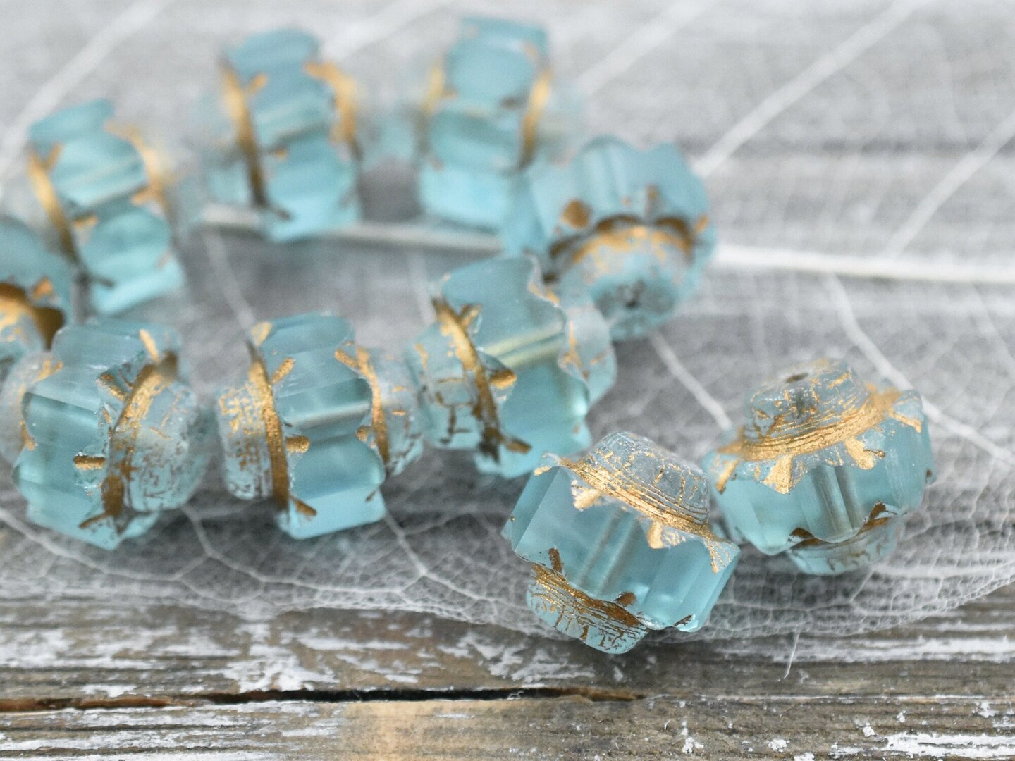 *8* 13x15mm Gold Washed Aquamarine Faceted Crown Beads