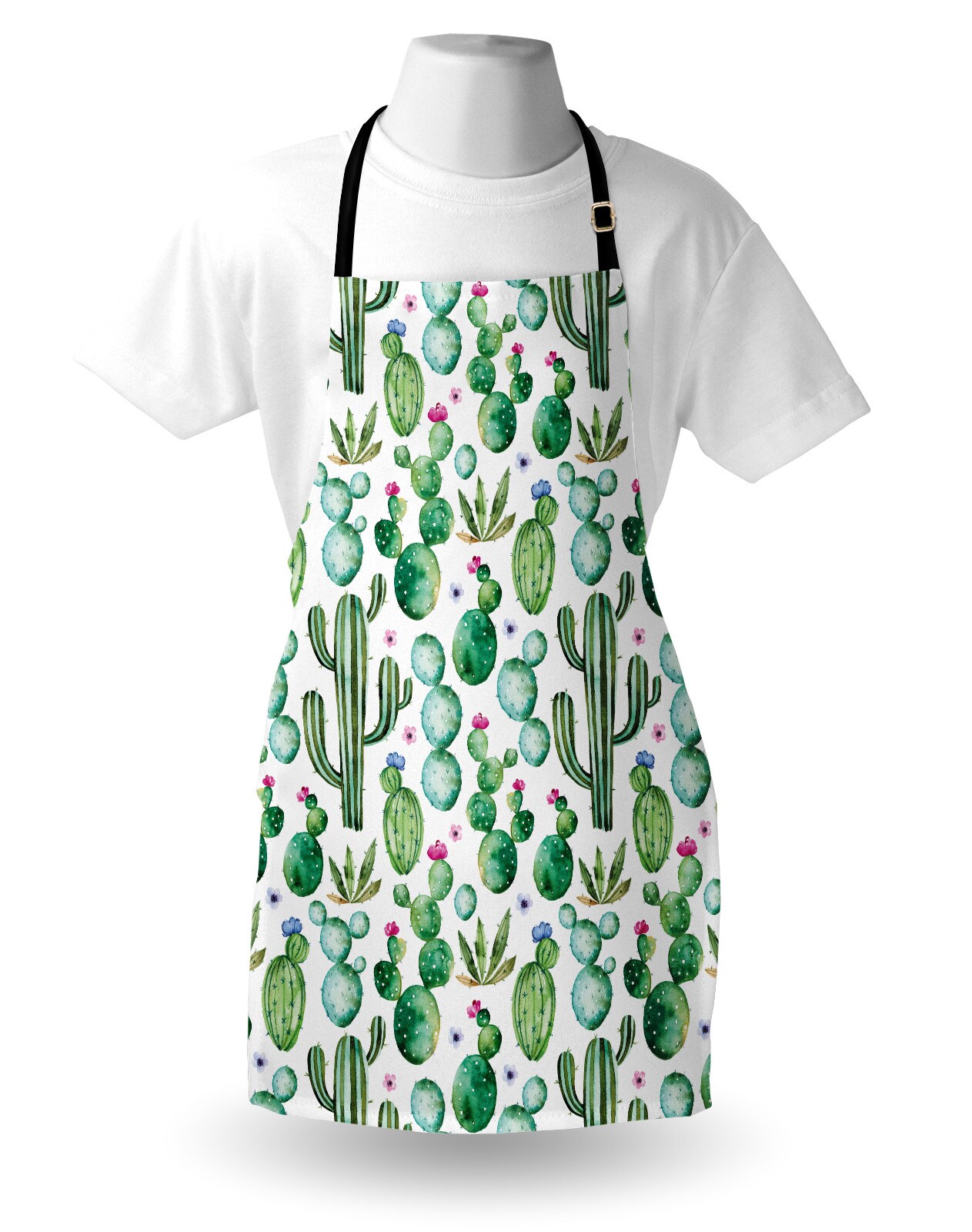 Ambesonne Green Apron, Mexican Texas Cactus Plants Spikes Cartoon Like Print, Unisex Kitchen Bib with Adjustable Neck for Cooking Gardening, Adult Size, Lime Green Pale Pink