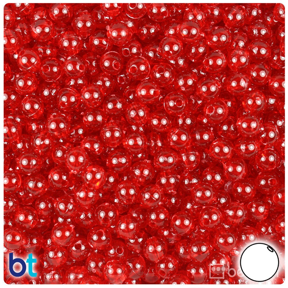 BeadTin Dark Ruby Transparent 6mm Round Plastic Craft Beads (500pcs)