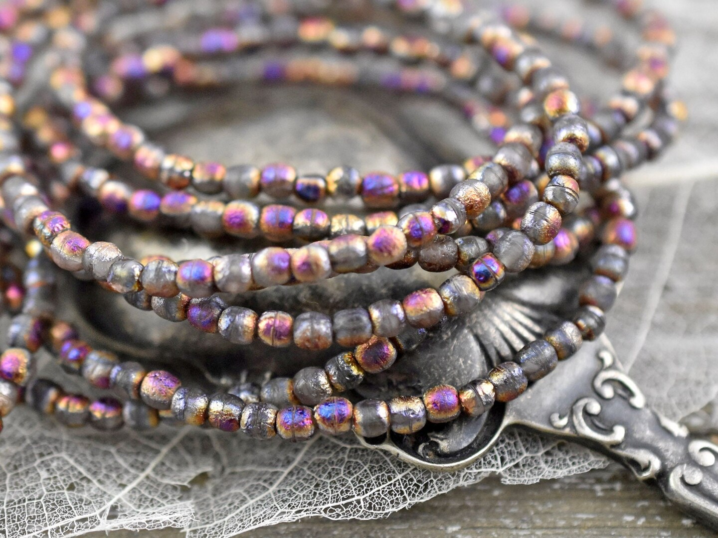 *50* 3mm Copper Rainbow Etched Matte Grey Round Druk Beads