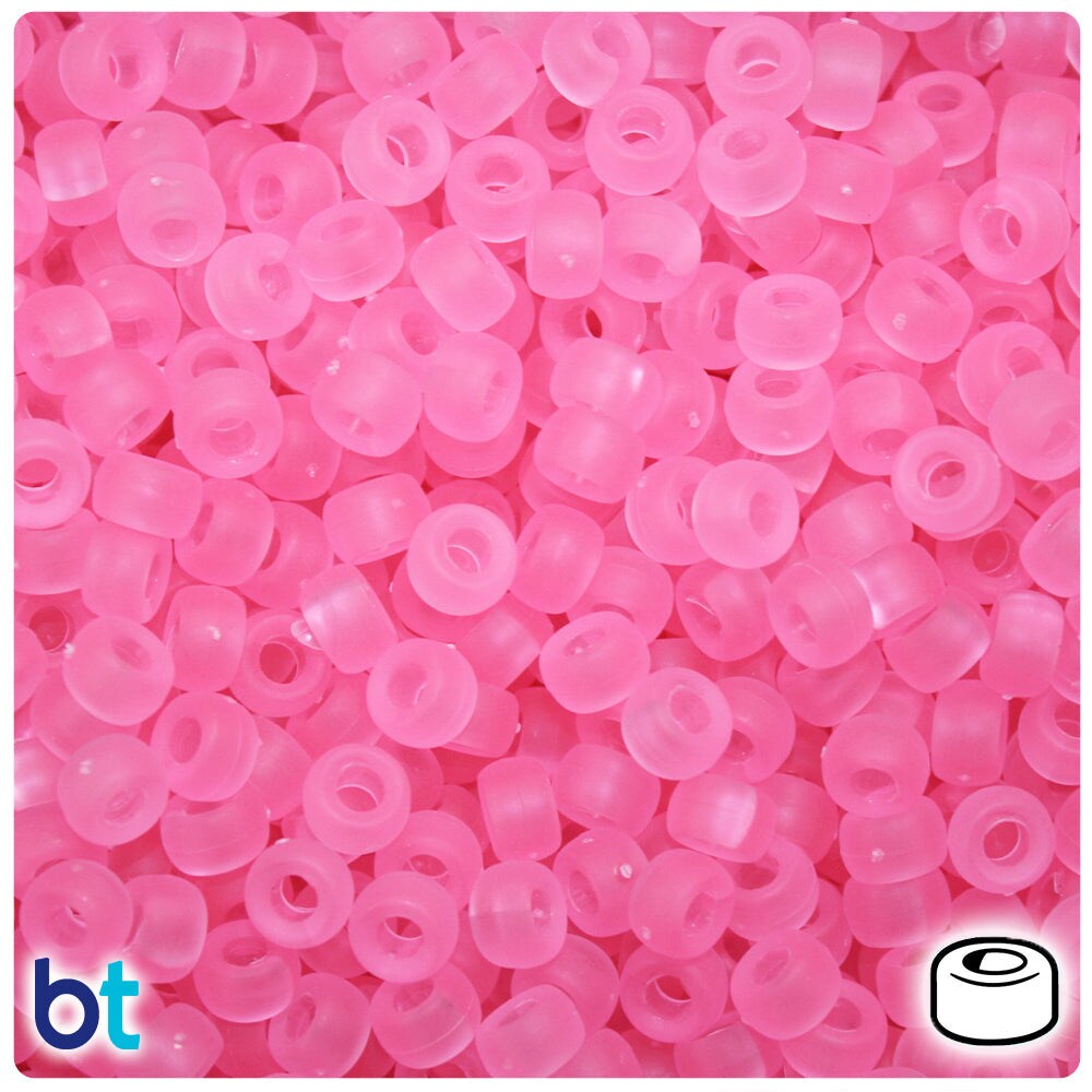 BeadTin Pink Frosted 6.5mm Mini Barrel Plastic Pony Beads (1000pcs)