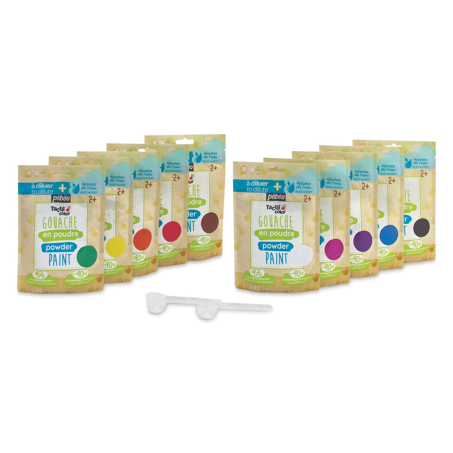 Pebeo Tactilcolor Powder Gouache Paints - Assorted Colors, 180 g (6.3 oz) Bags, Set of 10