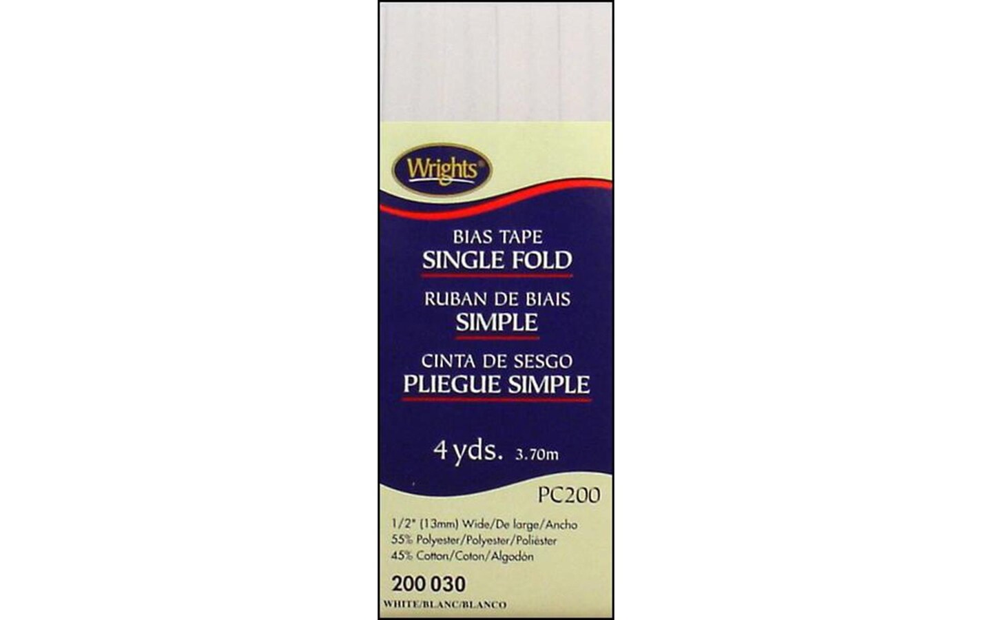 Wrights Bias Tape Single Fold 4yd White
