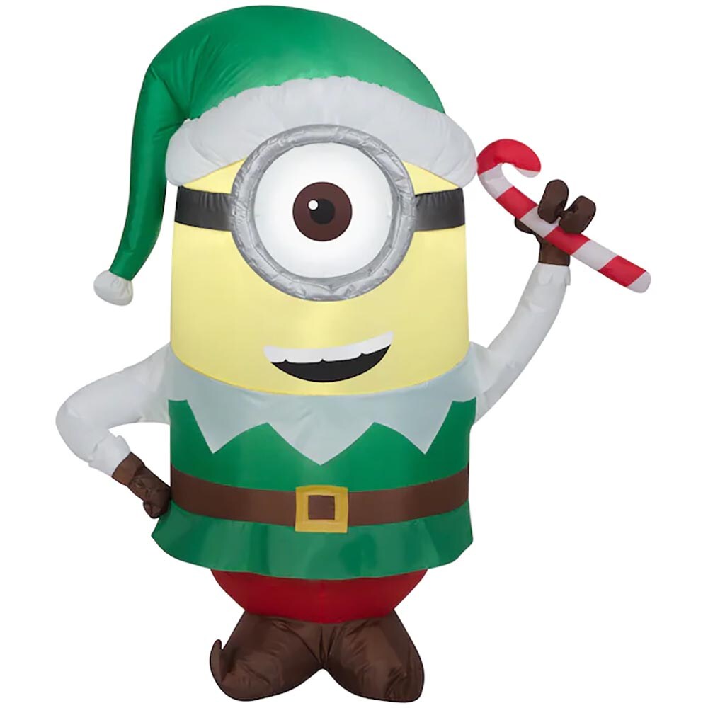 3.5' Gemmy Airblown Minion Stuart as Christmas Elf w/ Candy Cane 118992