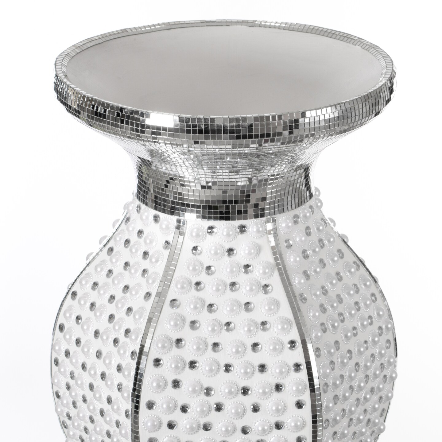 Modern Trumpet Wedding Floor Flower Vase with Silver Studs and White Pearl Design, for Living Room, Entryway or Dining Room, 40 Inch