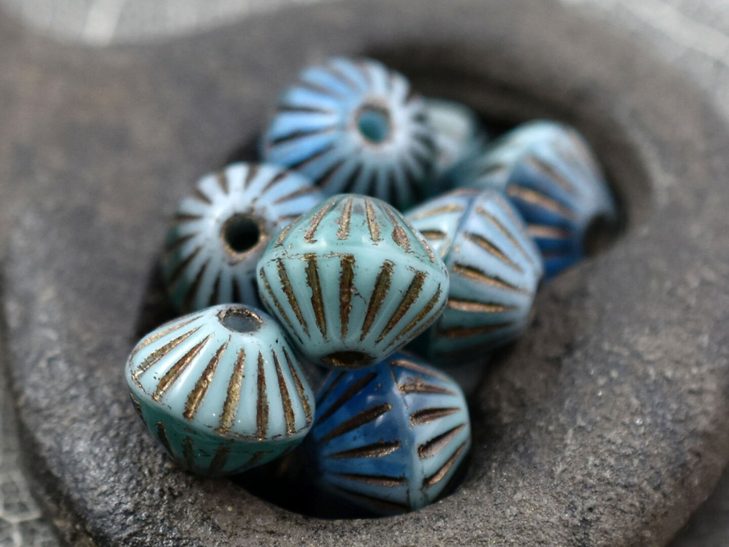 *15* 9mm Bronze Washed Tahiti Dream Large Hole Bicone Beads