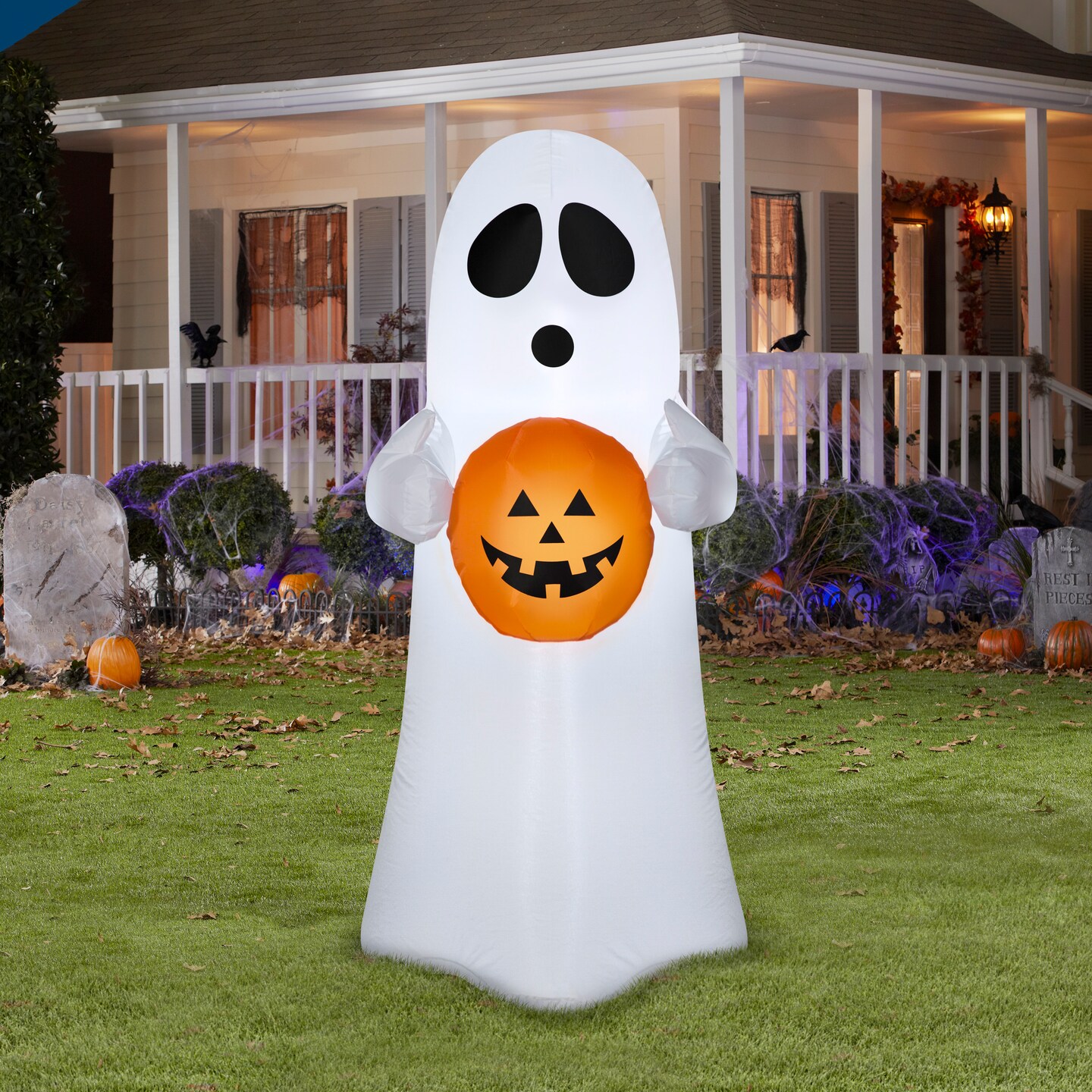 4&#x27; Gemmy Airblown Halloween Spooky Ghost w/ Pumpkin 73257