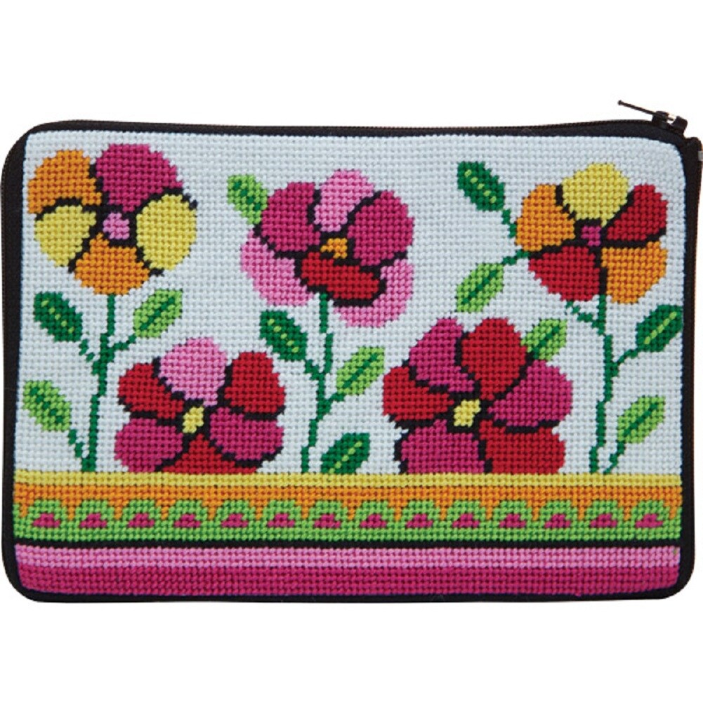 Stitch &#x26; Zip Needlepoint Purse Kit- Pink &#x26; Orange Poppies