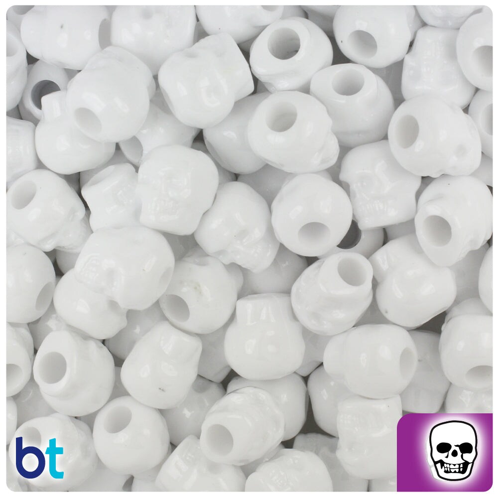 BeadTin White Opaque 11mm Skull Plastic Pony Beads (150pcs)