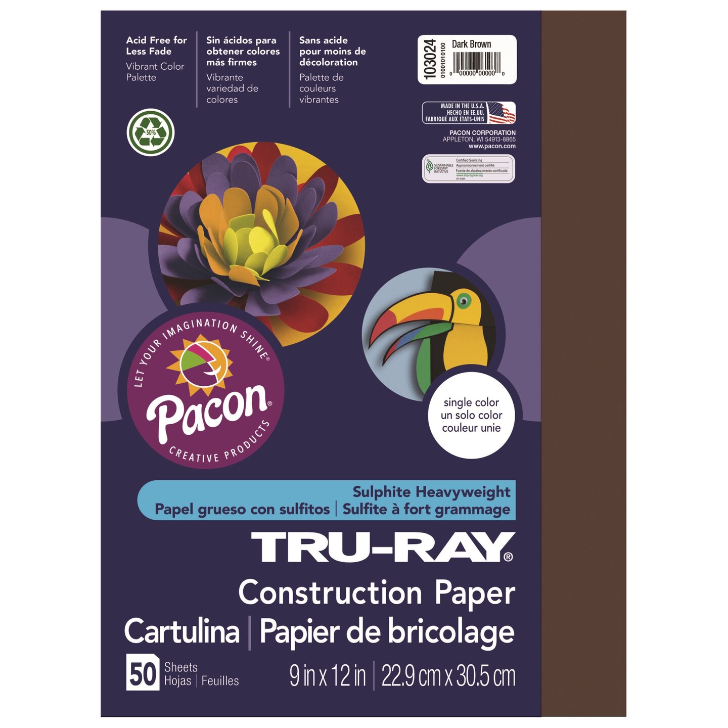 Tru-Ray Heavyweight Construction Paper, Dark Brown, 9&#x22; x 12&#x22;, 50 Sheets