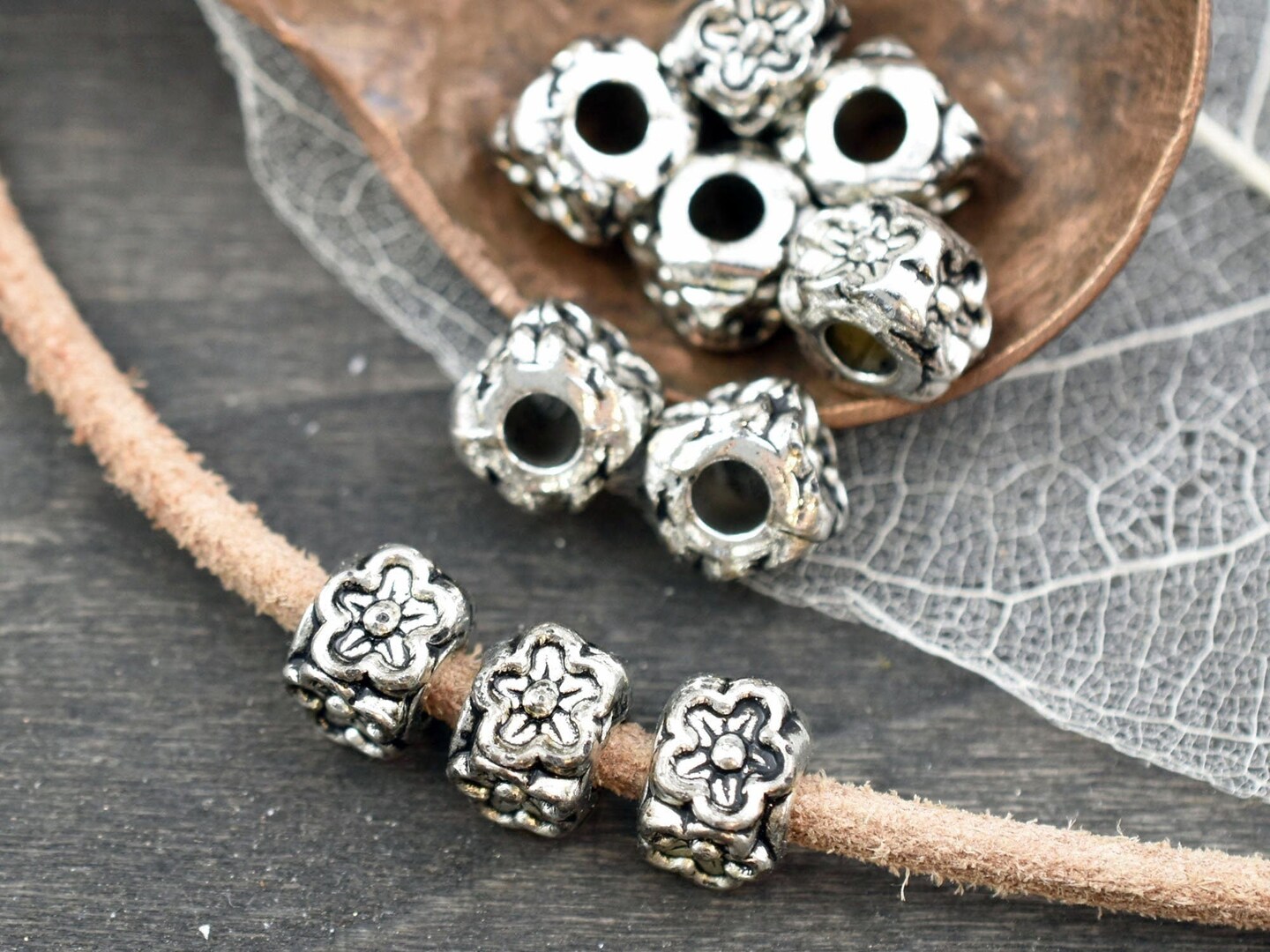 *10* 8x7mm Antique Silver Large Hole Floral Cube Beads Michaels