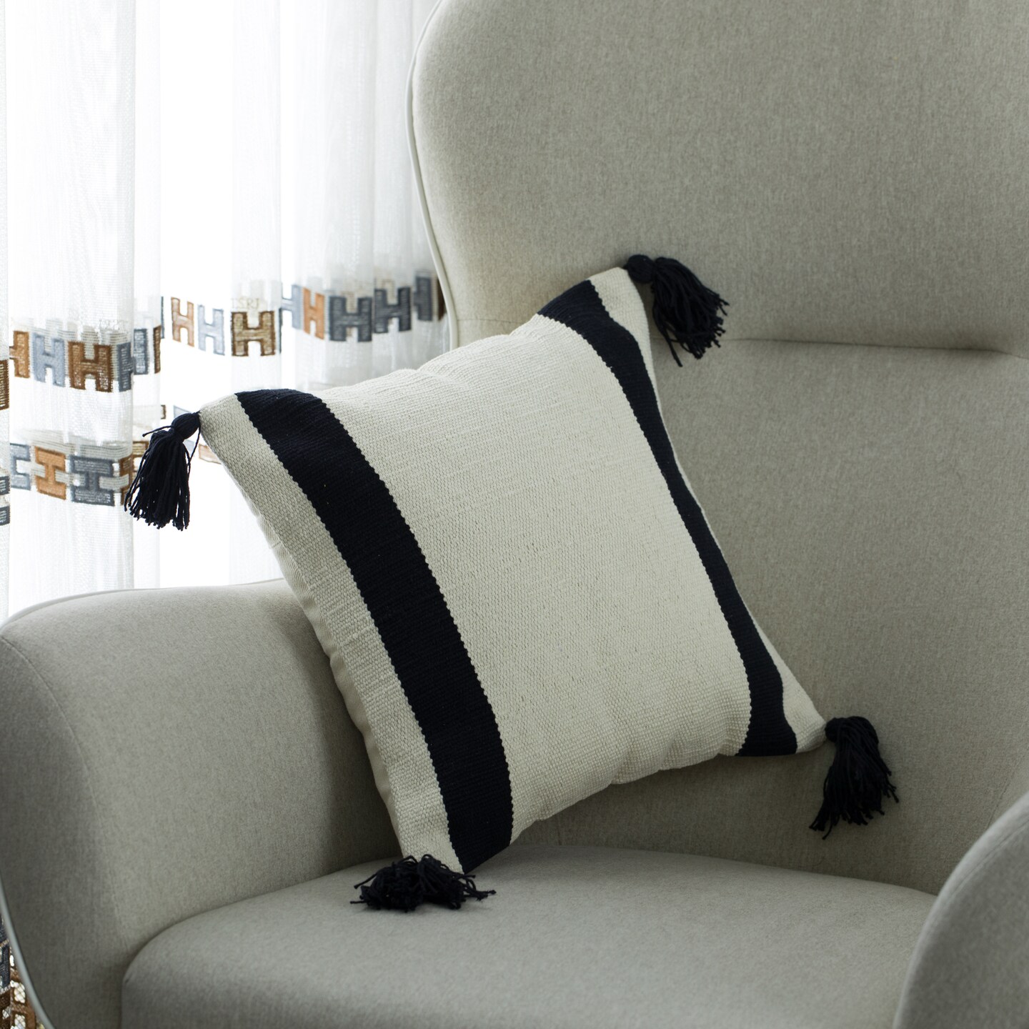 16" Handwoven Cotton Throw Pillow Cover with Side Stripes Michaels