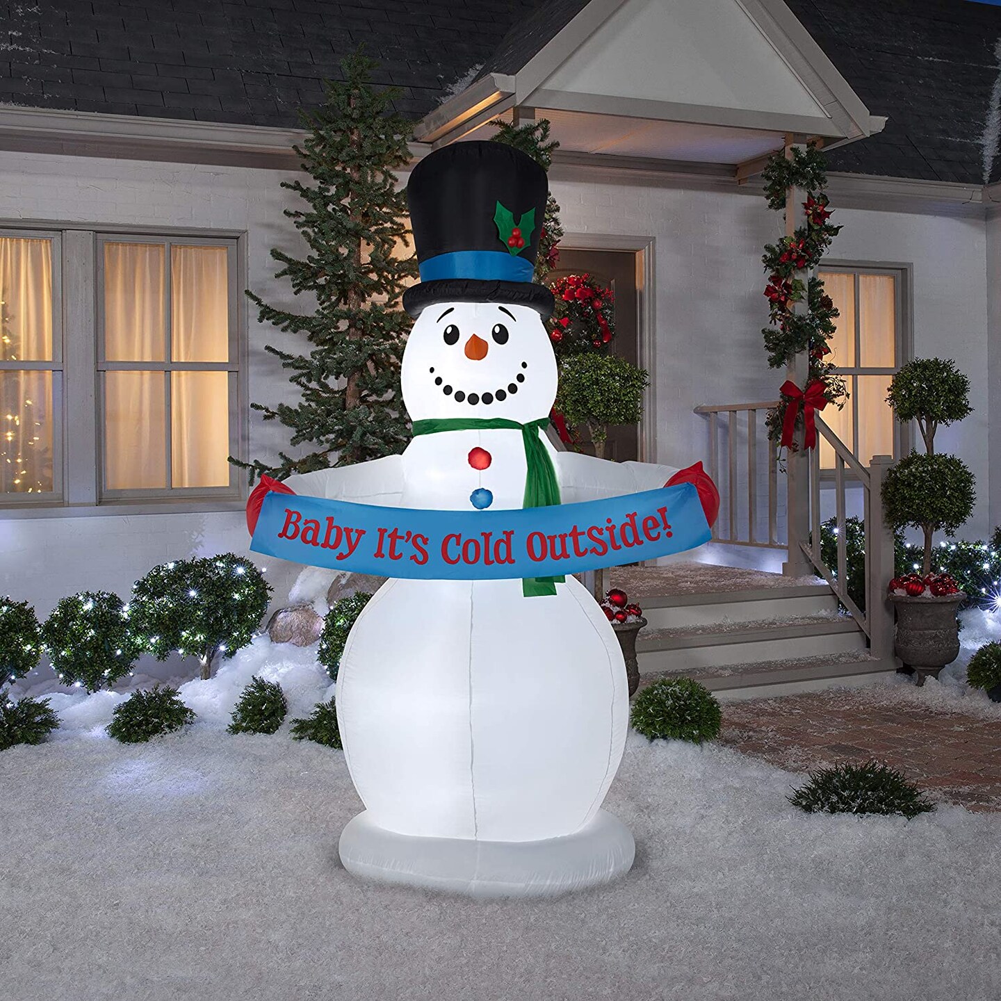 8&#x27; Gemmy Animated Airblown Inflatable Christmas Snowman w/ Banner 85497