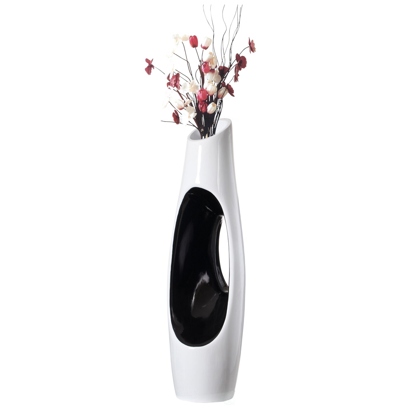 Modern Unique Design White Floor Flower Vase with Black Interior, for Living Room, Entryway or Dining Room, 43 inch