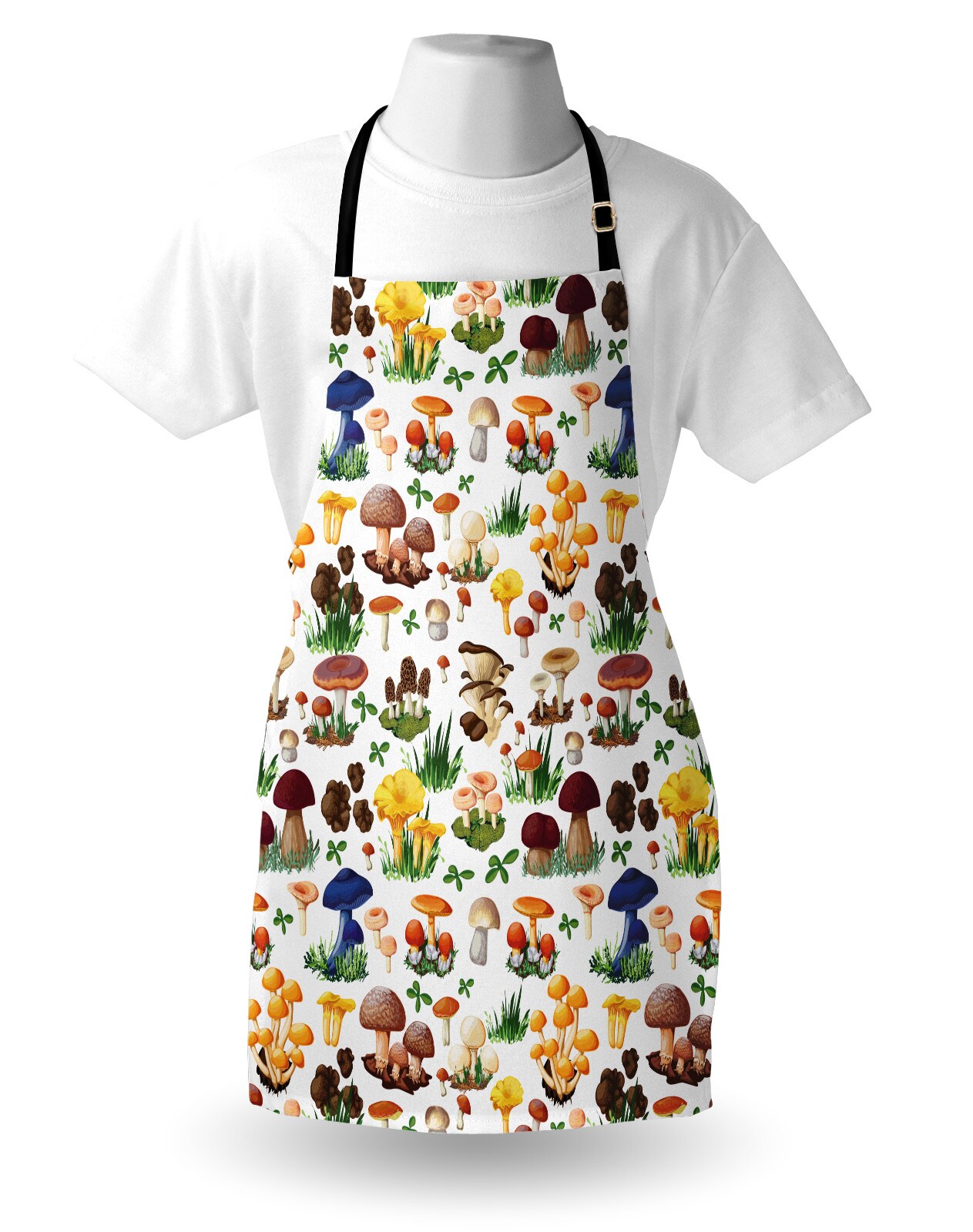 Ambesonne Mushroom Apron, Pattern Types of Mushrooms Wild Species Natural Organic Food Garden Theme, Unisex Kitchen Bib with Adjustable Neck for Cooking Gardening, Adult Size, Multicolor