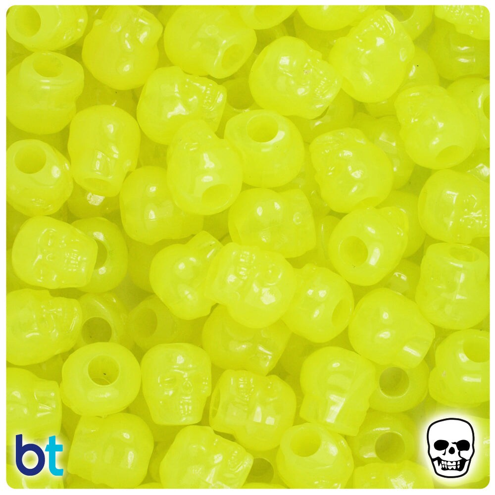 BeadTin Yellow Glow 11mm Skull Plastic Pony Beads (150pcs)