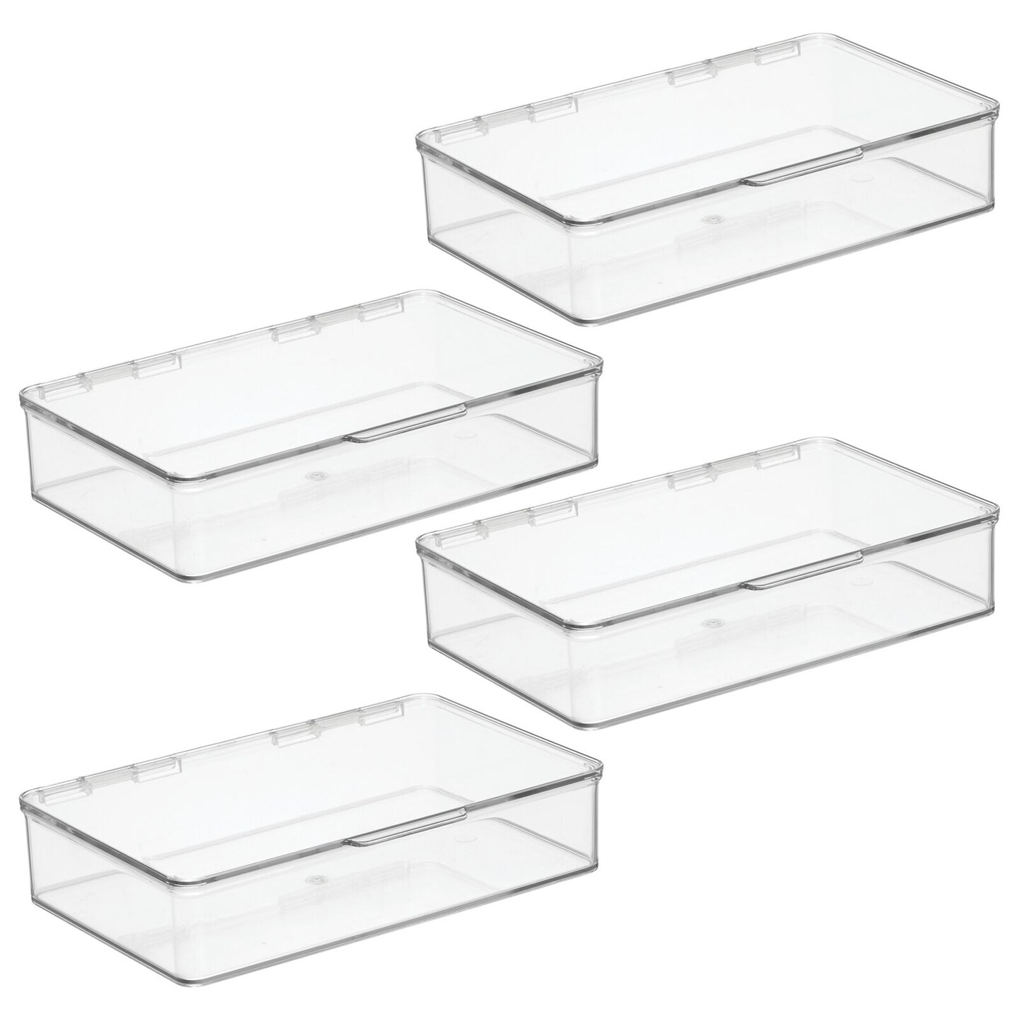 mDesign Plastic Kitchen Pantry Food Storage Bin Box, Lid - 4 Pack - Clear