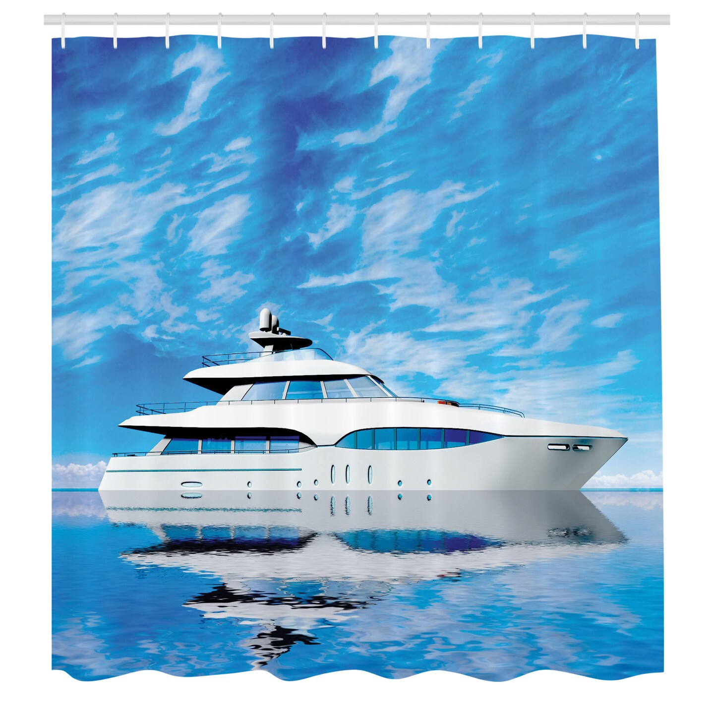 Ambesonne Seascape Shower Curtain, Marine Themed Photo of Yacht on Cloudy Pastel Sky and Blue Calm Water Print, Cloth Fabric Bathroom Decor Set with Hooks, 69&#x22; W x 70&#x22; L, Blue Pale Grey