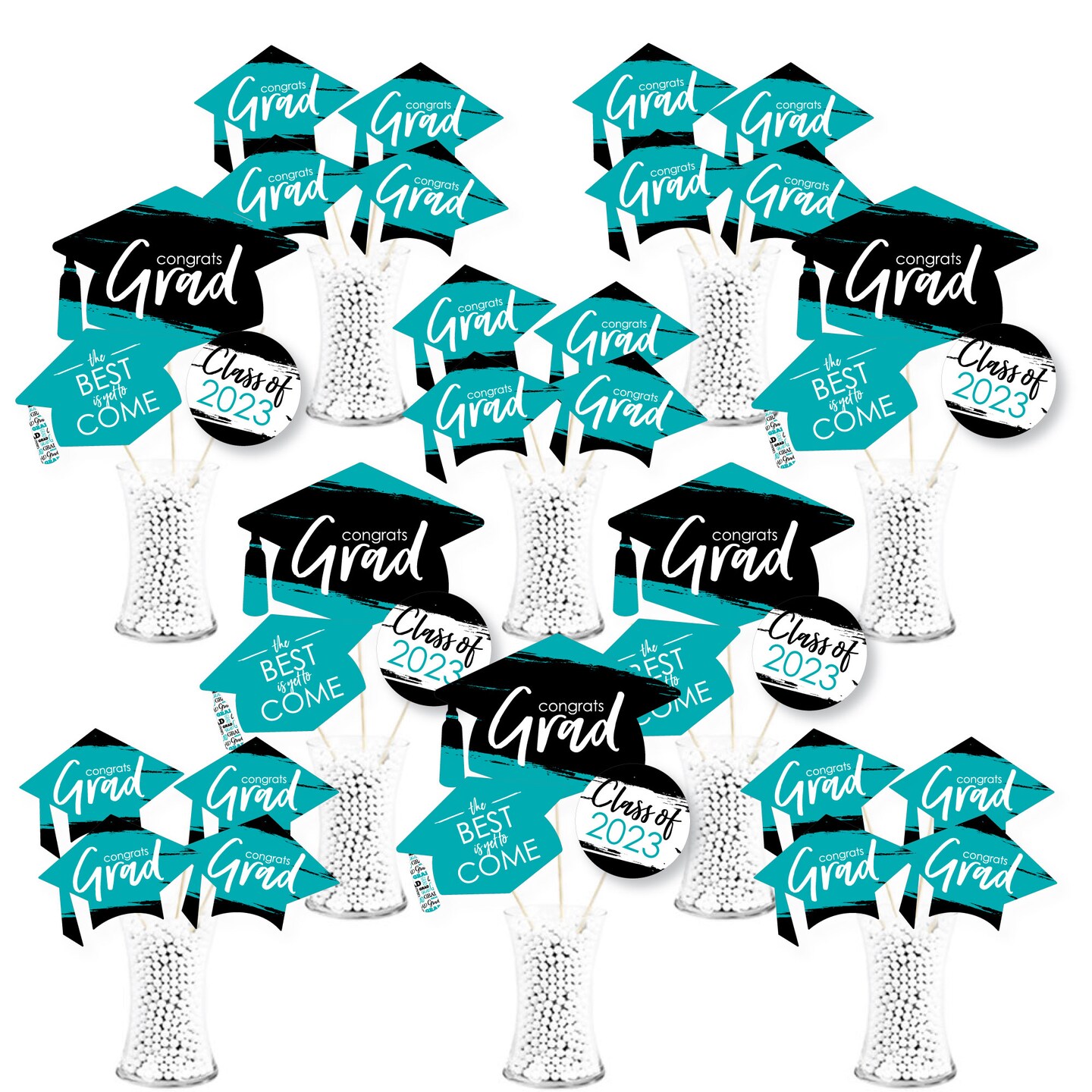 Big Dot of Happiness 2023 Teal Graduation Party Centerpiece Sticks