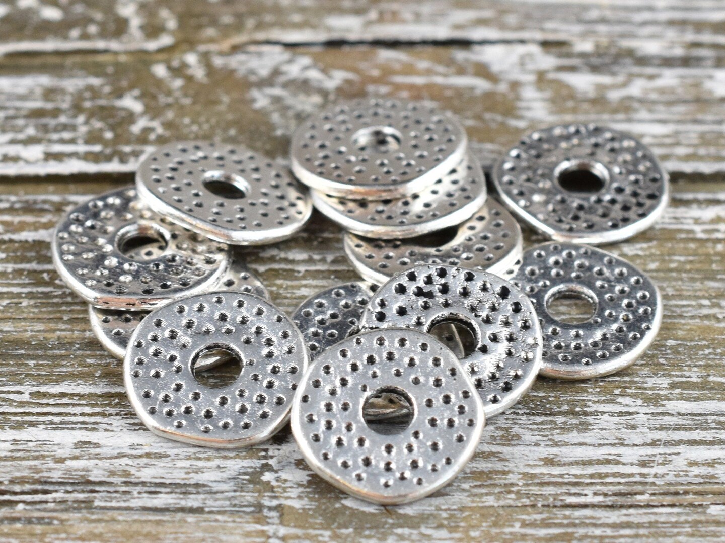 *100* 12mm Antique Silver Dimpled Flat Washer Spacer Beads