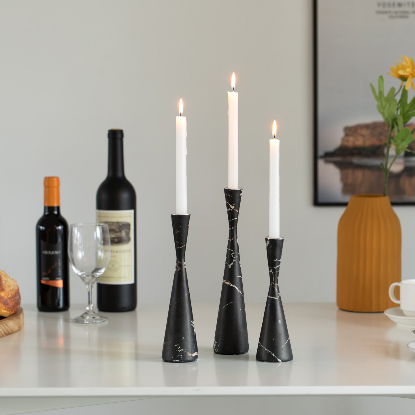 Marble Resin Candle Holders - Set of 3 Exquisite Decorative Taper Candlesticks for Luxurious Home Decor, Elegant Dining Table Centerpieces, Stylish Interior Accents, and Exclusive Event Illumination