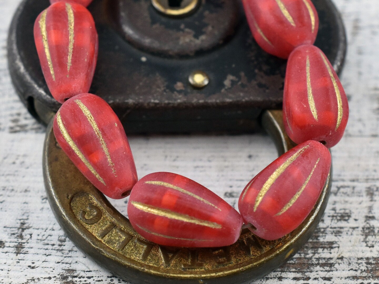 *6* 8x12mm Bronze Washed Matte Red Opal Melon Drop Beads