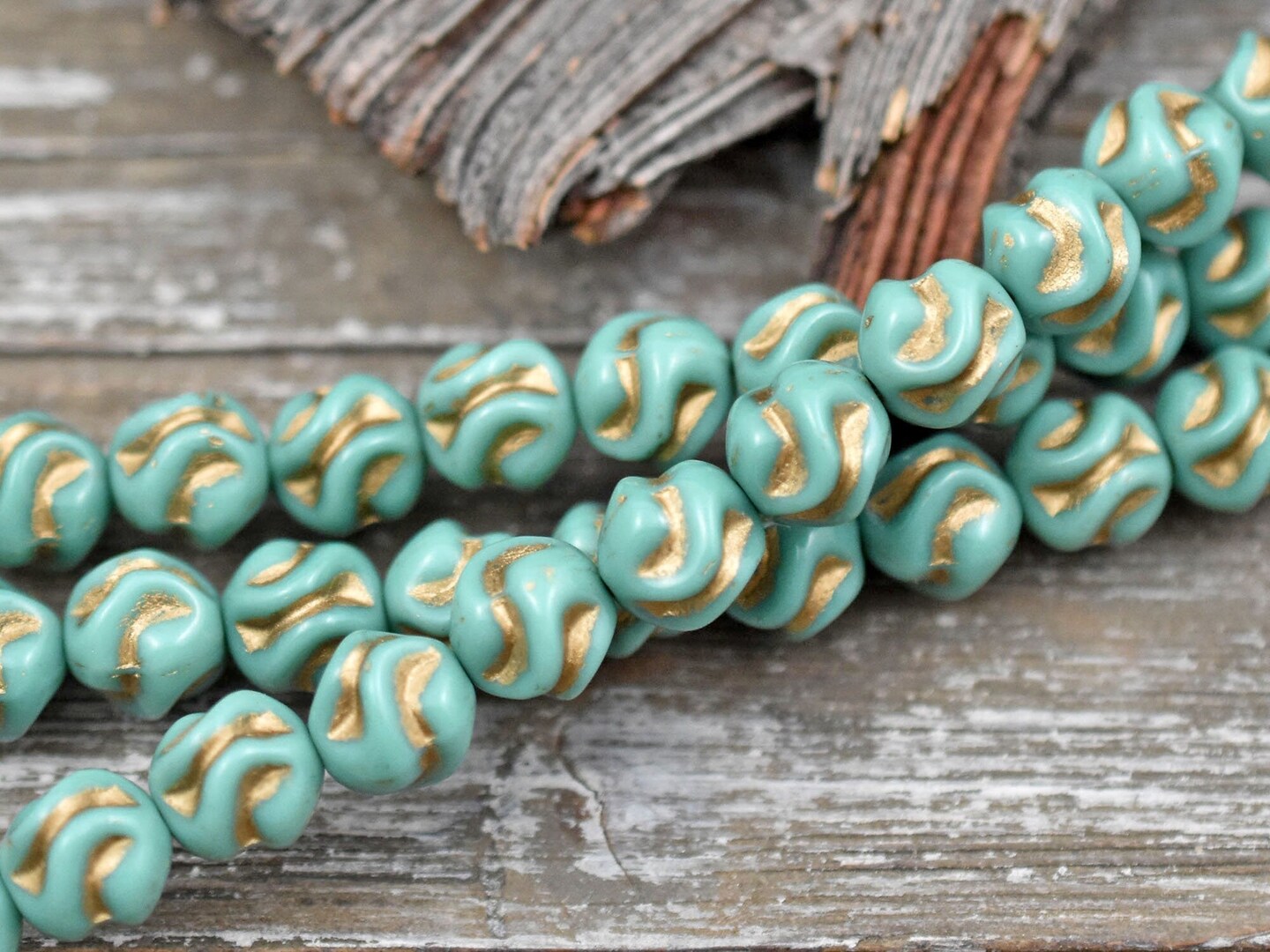 *15* 8mm Gold Washed Opaque Turquoise Round Love Knot Beads