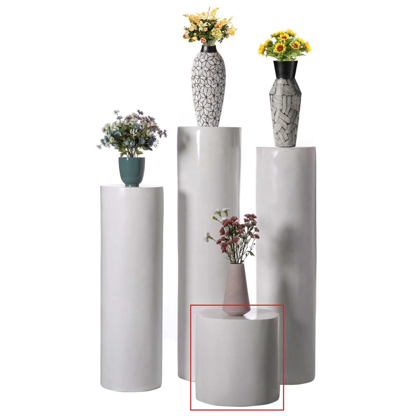 Contemporary Decorative Modern Fiberglass Pillar Column Flower Stand -Photography Props - Stylish Cylinder Shape Versatile Pedestal for Wedding, Living Room, or Dining Room Decor