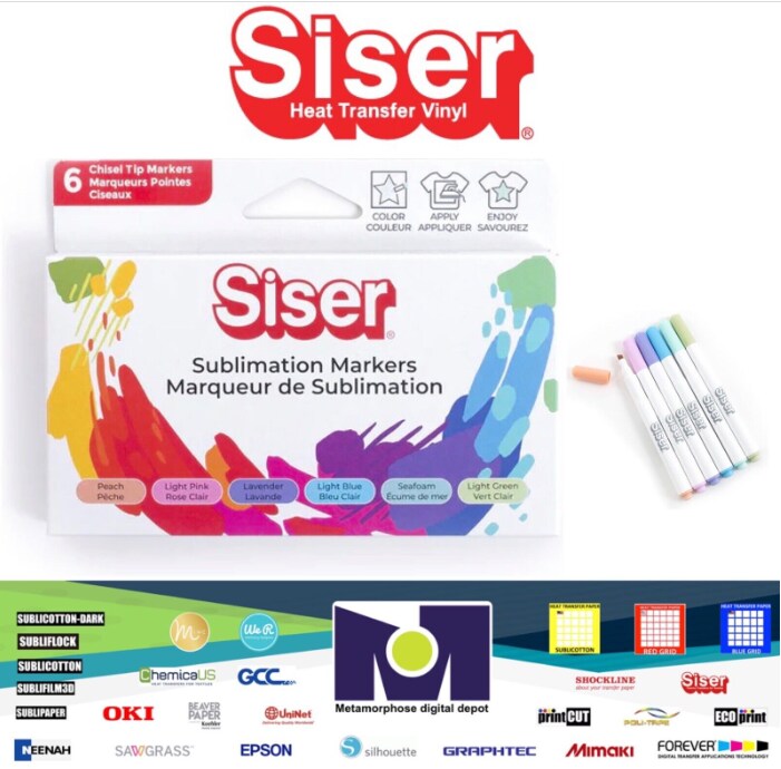Siser Sublimation Markers -6 Iron-on Heat Transfer Markers for T-Shirts -Pastel Pack (6)