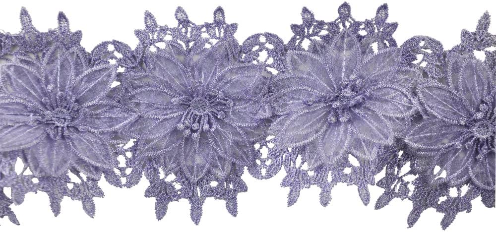 Belagio Venice Lace, 5" Wide, Dimensional Flower Design, 15-Yard Bolt, Lilac
