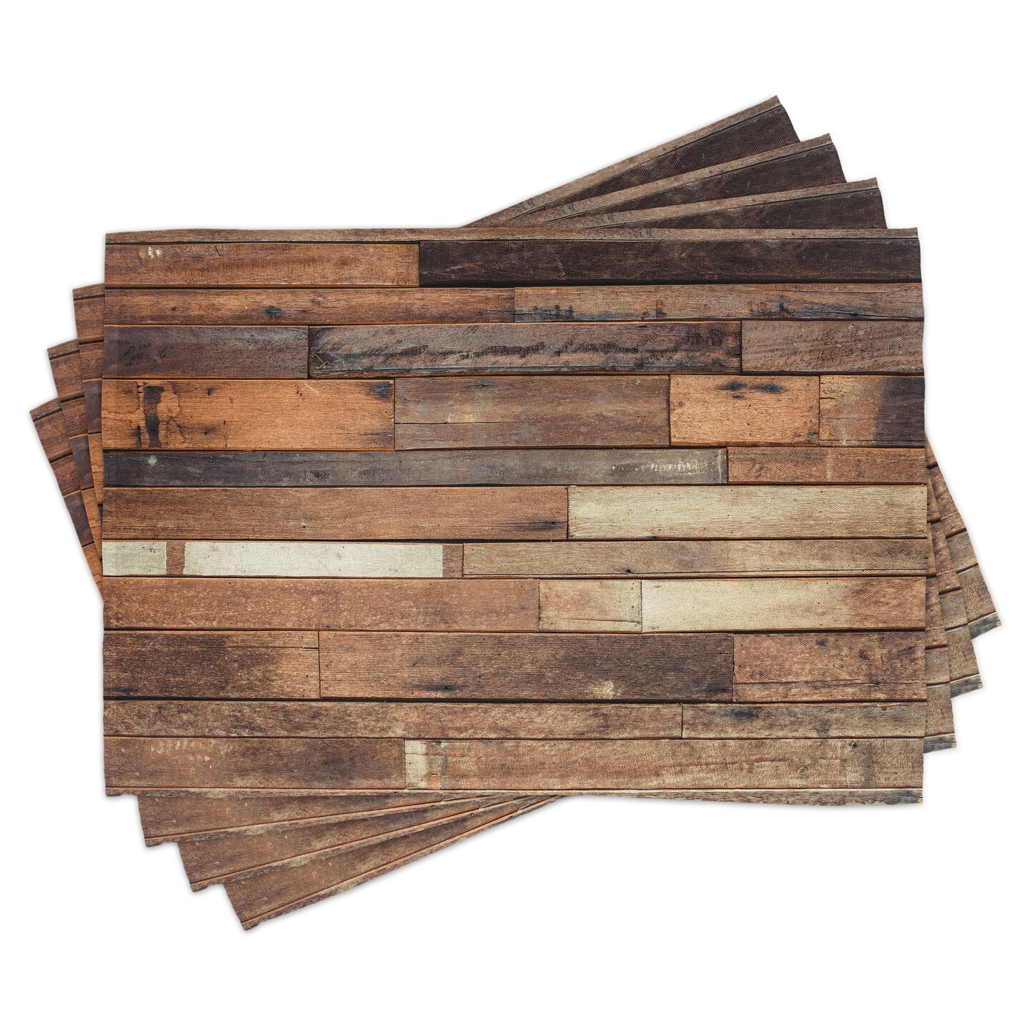 Ambesonne Wooden Print Place Mats Set of 4, Rustic Floor Planks Grungy Look Farm House Country Style Walnut Oak Grain Image, Washable Fabric Placemats for Dining Table, Standard Size, Brown